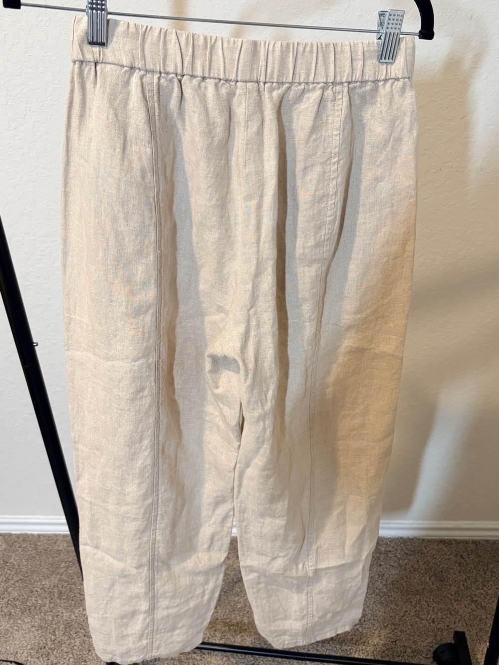 Eileen Fisher Light Cream Elastic-Waist 100% Organic Linen Pant